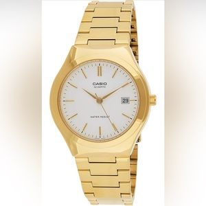 Casio Mens Stainless Steel Watch Gold w/White Dial